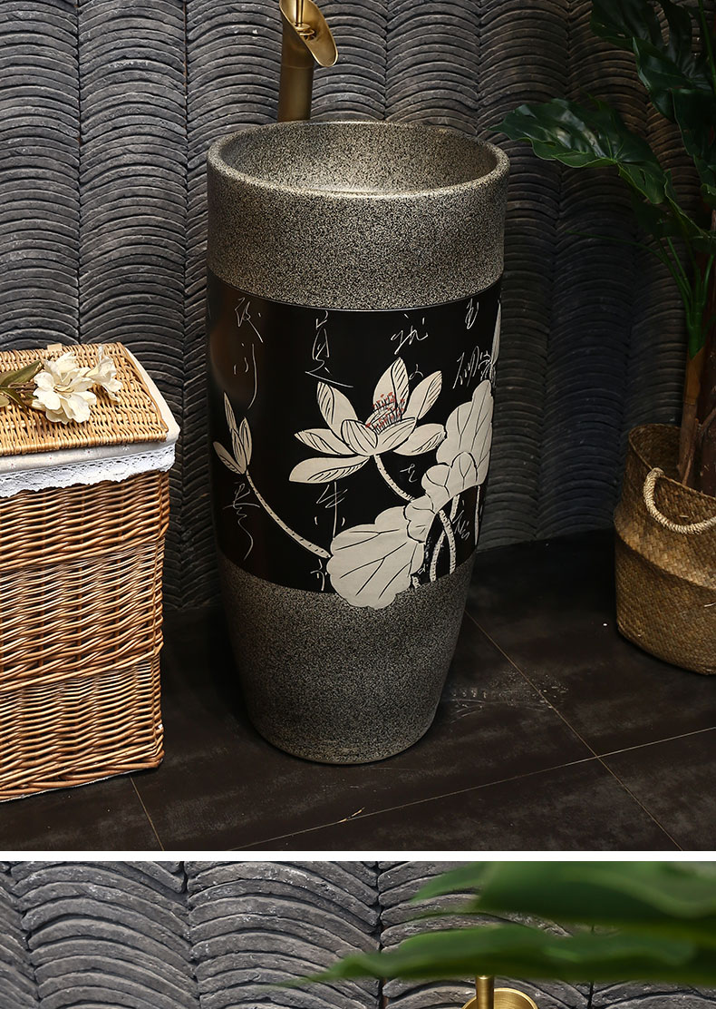 King beautiful ceramic antique lettering lotus basin of Chinese style courtyard pillar lavabo floor type lavatory the post