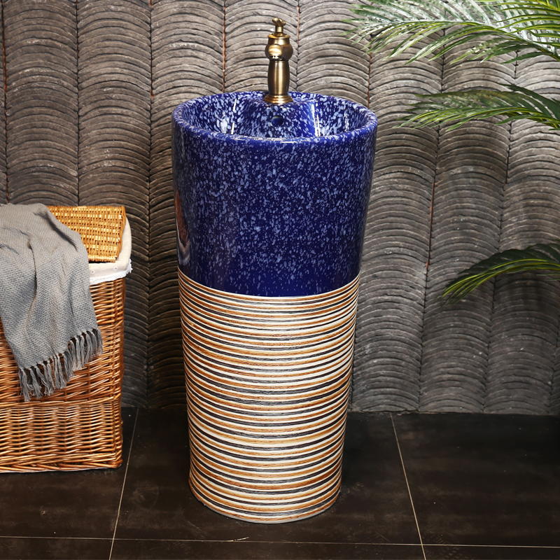 What king of blue glaze pillar basin archaize floor type restoring ancient ways the sink basin ceramic column type lavatory