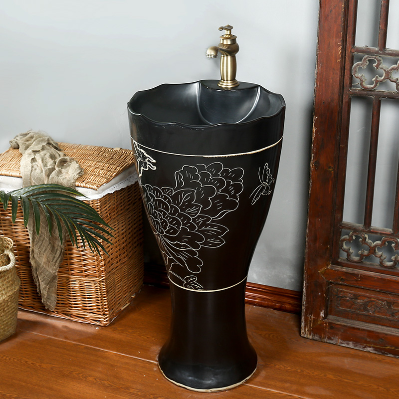 What king of Chinese style restoring ancient ways ceramic sink basin one pillar home stay creative pillar type washs a face wash basin
