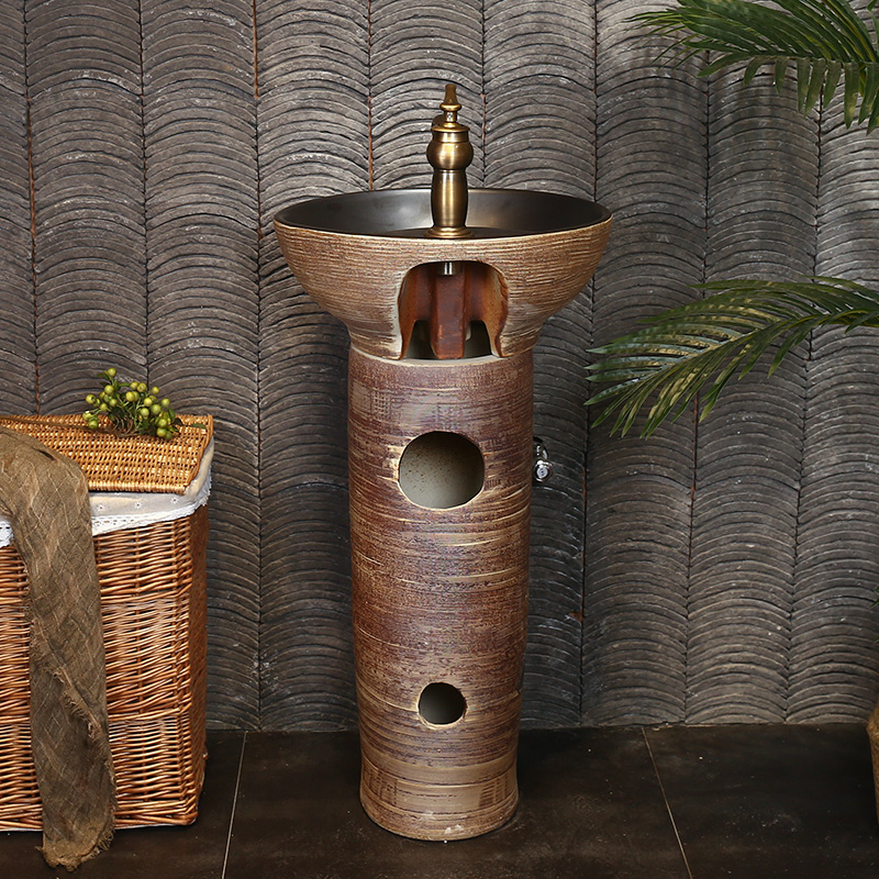 Retro art pillar basin ceramic column type lavatory antique courtyard outside the sink one landing stage basin