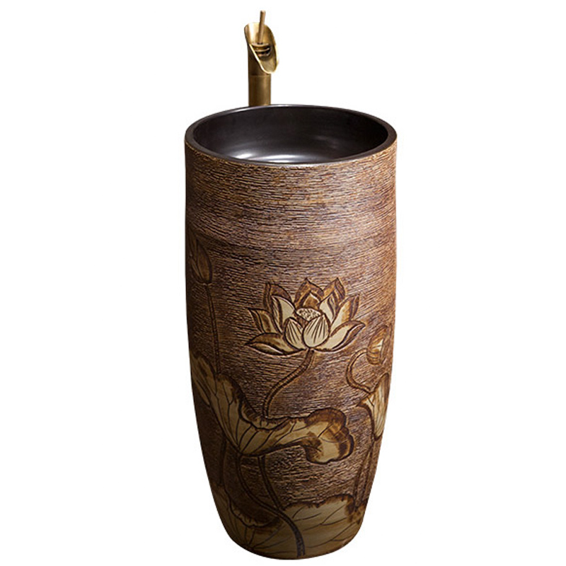 What king of Chinese style restoring ancient ways pillar basin one - piece the lavatory ceramic pillar lavabo villa home stay column