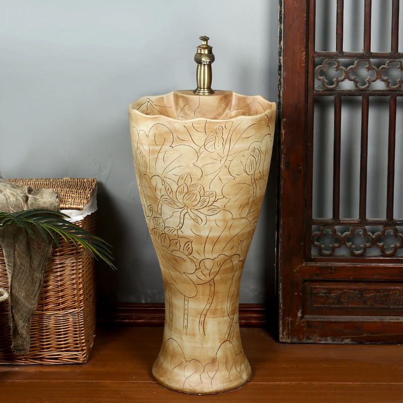 What king of Chinese style arts column basin ceramic pillar lavabo courtyard villa floor type lavatory restoring ancient ways