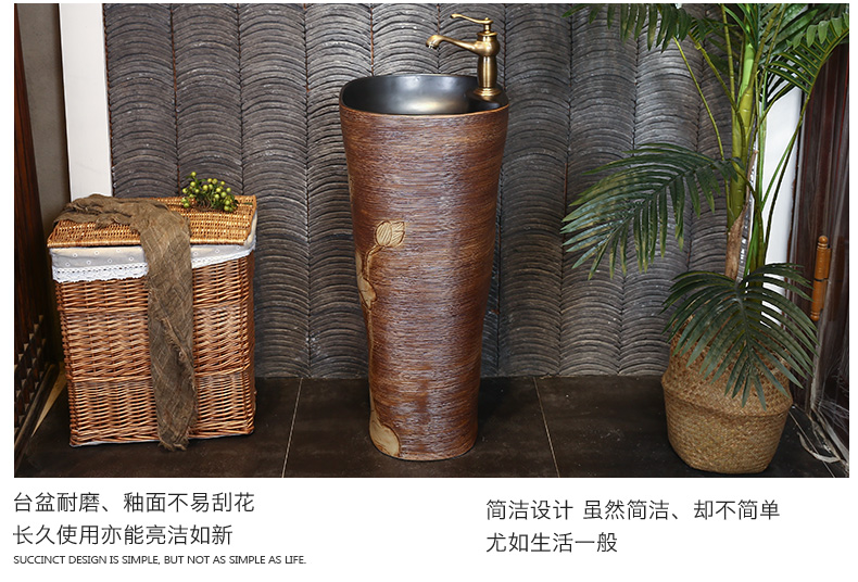 Carved retro ceramic column type lavatory sink basin one floor is suing balcony column basin