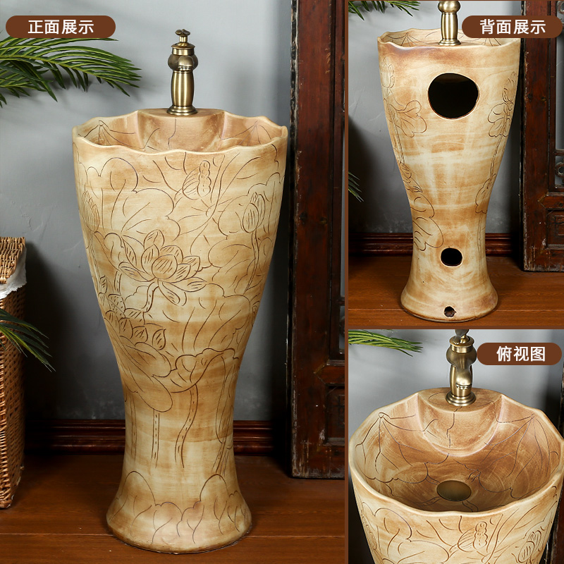 What king of Chinese style arts column basin ceramic pillar lavabo courtyard villa floor type lavatory restoring ancient ways