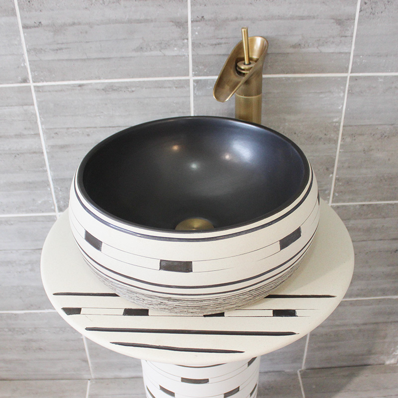 Ceramic antique one - piece pillar sink basin balcony column basin bathroom floor creative lavatory