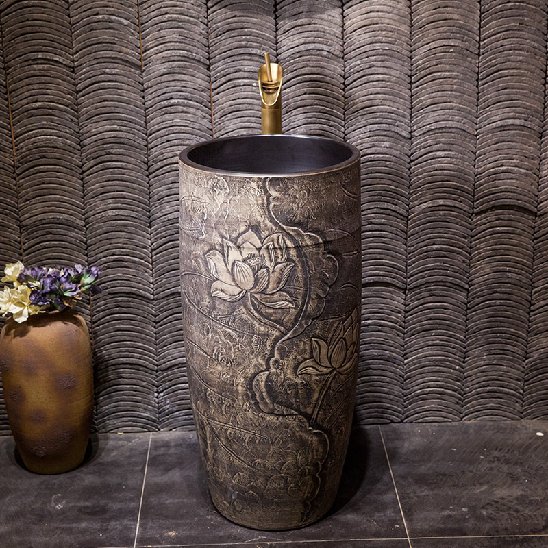 Vertical lavatory ceramic basin of archaize floor pillar integrated is suing balcony is suing garden pillar lavabo