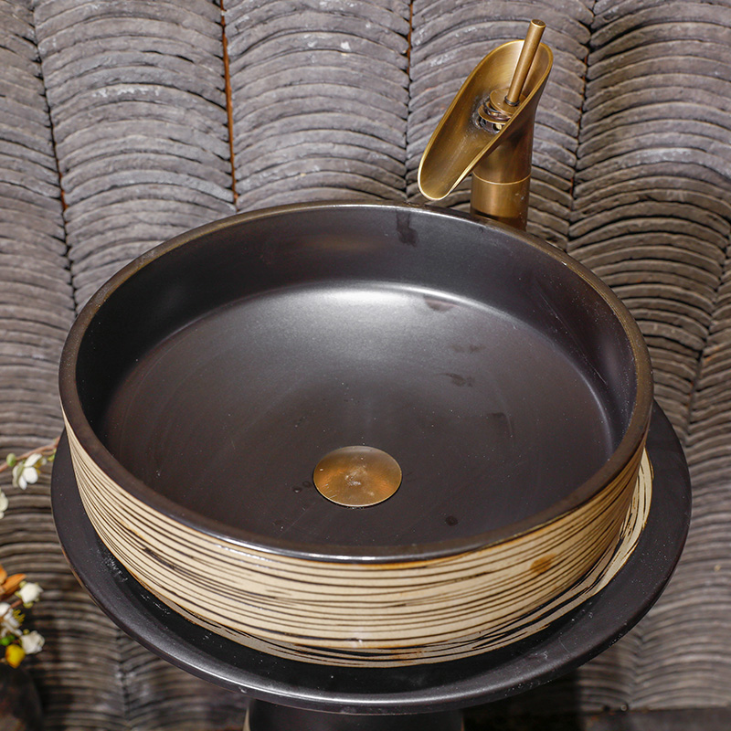 Retro pillar basin ceramic bathroom floor balcony column type lavatory toilet archaize the sink