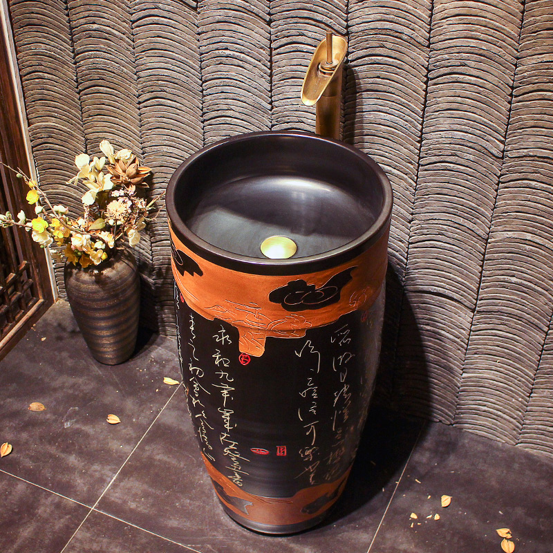 Ceramic basin of retro pillar simple one floor balcony column type lavatory toilet lavabo is suing