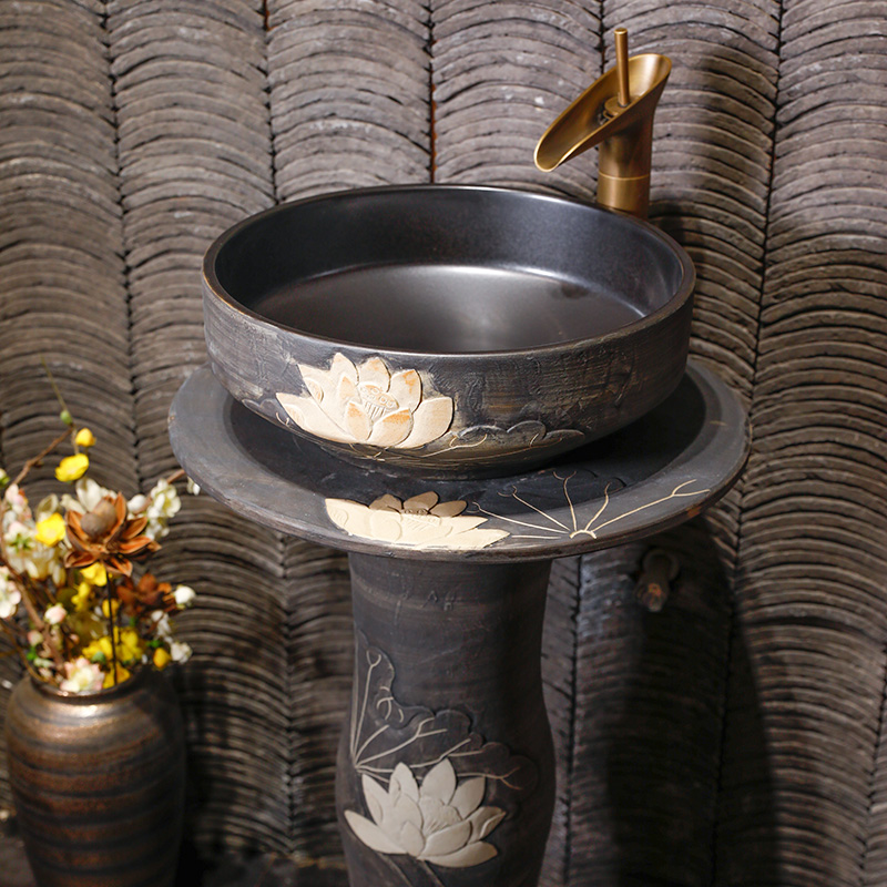 Retro pillar basin ceramic pillar lavabo balcony garden bathroom sinks one ground sink