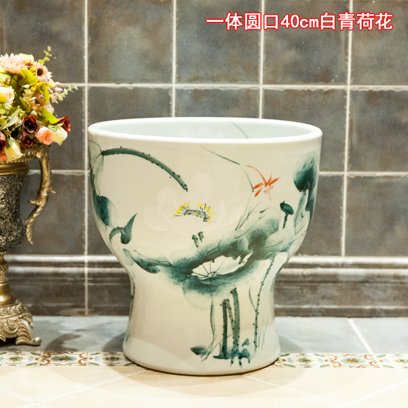 The balcony mop pool large ceramic bathroom floor mop pool art mop pool 40 cm Bai The Qing lotus