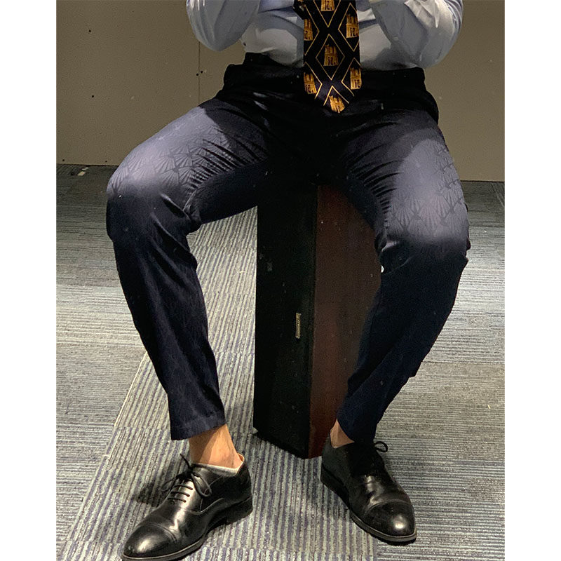 Summer thin navy blue vertical print trousers men's slim Korean suit pants casual small suit pants