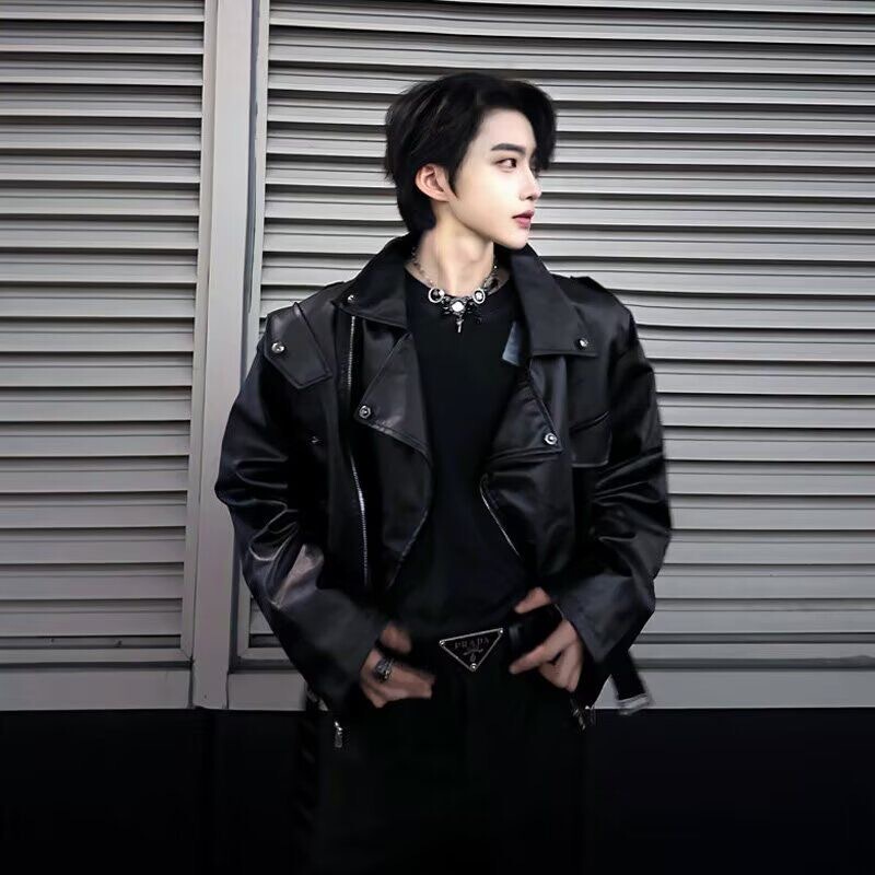 American-Style Padded Leather Jacket for Men, Autumn Trendy Brand Short Pu Leather Jacket, High-End Cool Street-Style Biker Jacket American-Style Padded Leather Jacket for Men, Autumn Trendy Brand Short Pu Leather Jacket, High-End Cool Street-Style Biker Jacket
