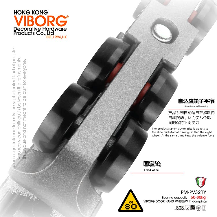 Hong Kong domain fort with two-way buffer self-closing solid wood door Aluminum door hanging wheel hanging sliding kitchen door pulley Quick hanging type