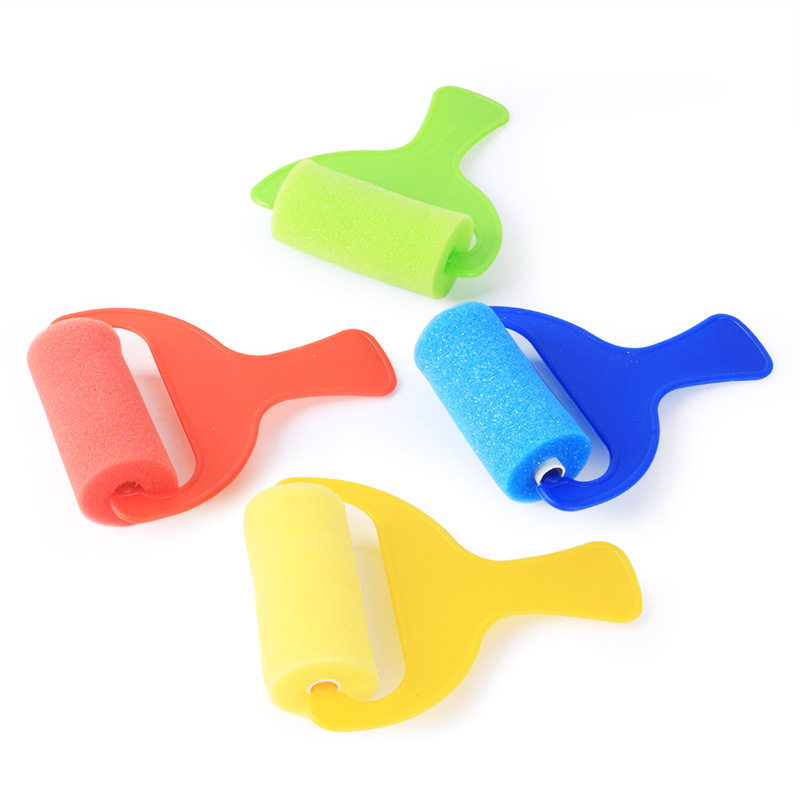 Sponge painting short handle wide roller 4 sets of children early teaching graffiti sponge tool kindergarten graffiti stamp