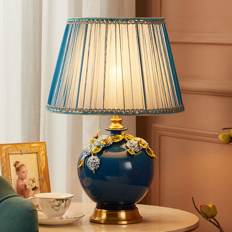 American minimalist ceramic table lamp all copper living room study European bedroom bedside warm table lamp remote control decoration dimming