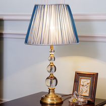 American simple copper crystal table lamp Fashion bedroom bedside lamp Study living room decoration warm pure copper table lamp