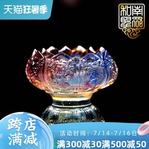 Household Buddha Hall Colorful glass Eight auspicious offering Buddha Lotus lamp Candle holder Tribute bowl Water supply cup Ghee lamp holder