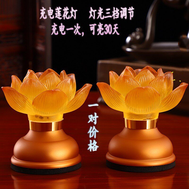 Charging lotus lamp led Buddha lamp for the god of wealth Glass Buddha headlights home Guanyin Changming lamp shrine for a pair of lamps