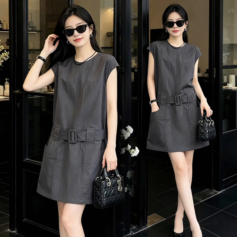 Stylish Versatile Workwear Dress for Women, 2026 Summer New Fashion, Loose Fit, Slimming, Solid Color, Knee-Length Dress Stylish Versatile Workwear Dress for Women, 2026 Summer New Fashion, Loose Fit, Slimming, Solid Color, Knee-Length Dress