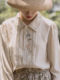 Beige embroidered shirt women 2023 early autumn new French retro single-breasted long-sleeved shirt loose all-match top