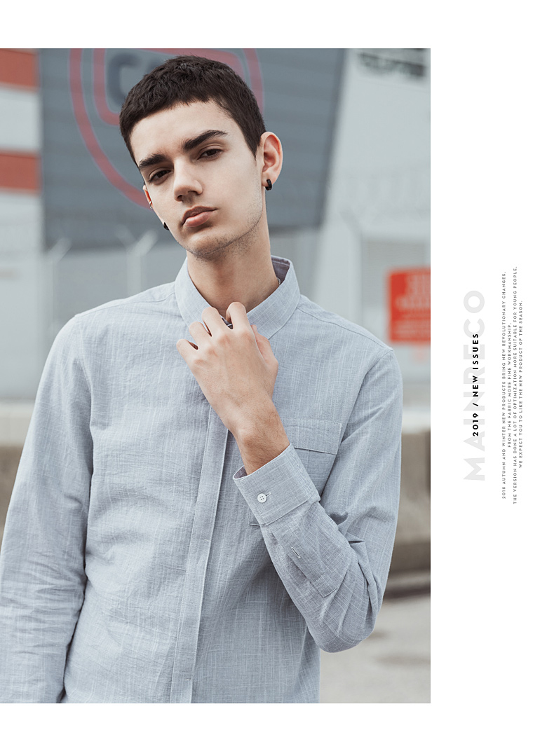 Áo sơ mi nam thủy thủ UOOhe 2019 phiên bản mới của Hàn Quốc áo cotton dài tay chạm đáy áo mùa xuân hoang dã - Áo áo sơ mi dài