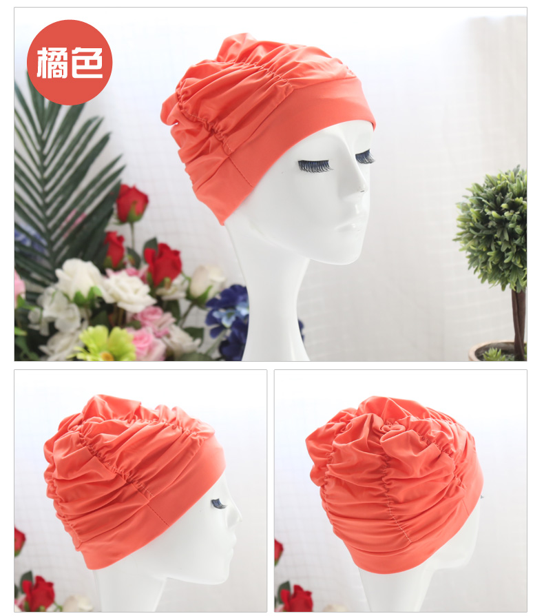 Mũ bơi nữ vải cao co giãn thời trang màu unisex nắp xếp li mũ bơi cho nữ tóc dài