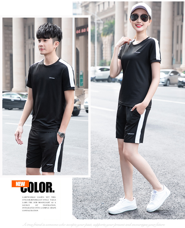 Bộ đồ thể thao nam mùa hè Những người yêu thích áo phông ngắn tay mặc quần short thoáng khí nữ mùa hè thường xuyên chạy bộ quần áo thể dục - Thể thao sau bộ thể thao nữ mùa đông adidas