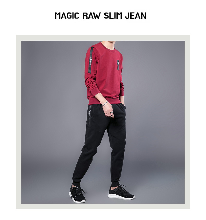 Bộ đồ thể thao nam mùa xuân và mùa thu cổ tròn áo len dài tay thanh niên giản dị chạy bộ thể thao xu hướng hai dây - Thể thao sau quần áo thể thao