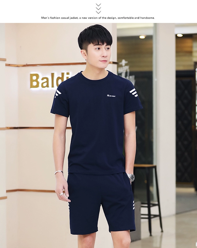 Mùa hè ngắn tay thể thao phù hợp với quần short nam mỏng giản dị phù hợp với kích thước lớn thể dục lỏng lẻo chạy thể thao - Thể thao sau