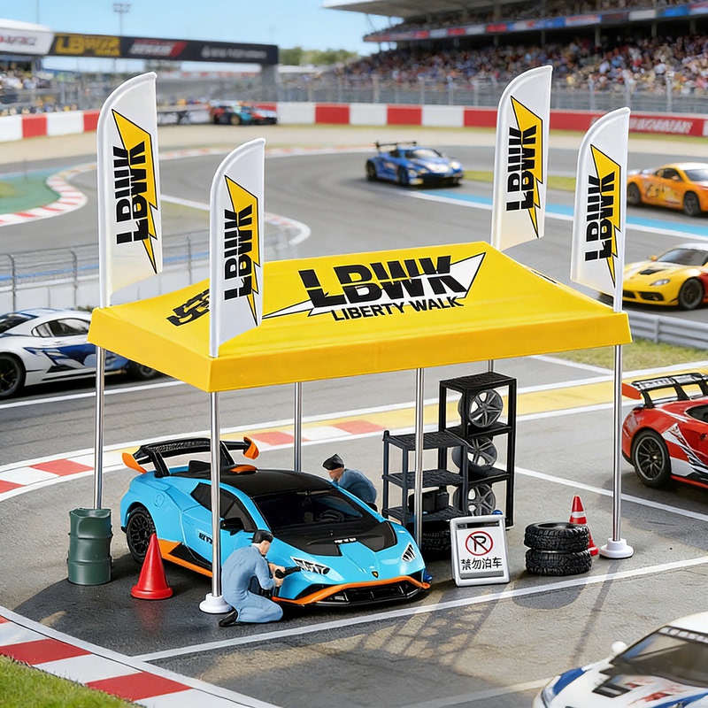 1:64 Scale Car Model Lbwk Yellow Tent Scene Model Suitable for Minigt Car Model Modification Rally Car Decoration 1:64 Scale Car Model Lbwk Yellow Tent Scene Model Suitable for Minigt Car Model Modification Rally Car Decoration