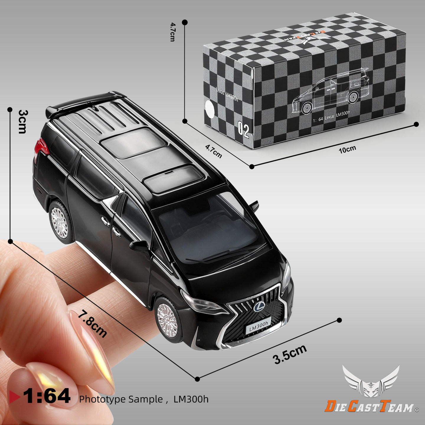 1:64 Lexus Lm300H Mpv Business Car Alloy Small Scale Car Model Shock Absorber Collectible Ornament