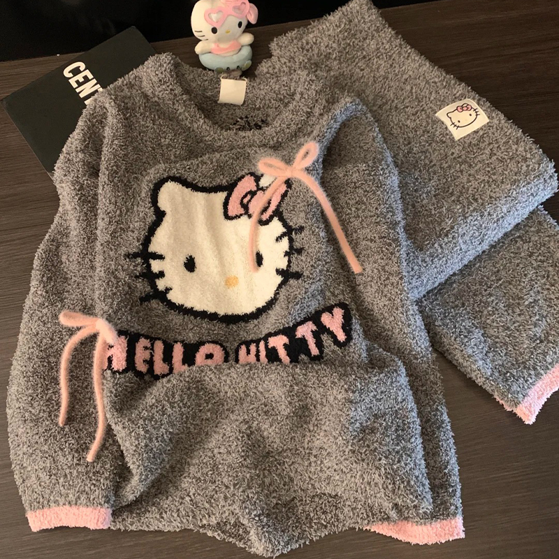 2026 New Autumn and Winter Sweet and Cute Fleece-Lined Thickened Pajamas for Women, Half-Velvet Coral Fleece Loungewear Set 2026 New Autumn and Winter Sweet and Cute Fleece-Lined Thickened Pajamas for Women, Half-Velvet Coral Fleece Loungewear Set