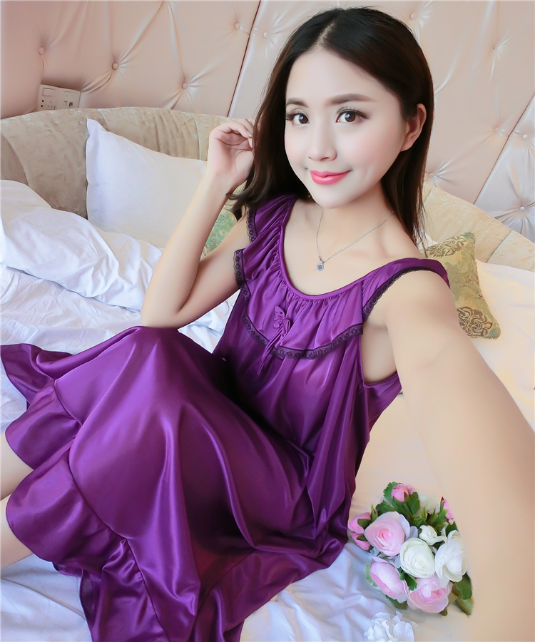 Nightdress nữ mùa hè không tay voan cộng với chất béo kích thước lớn chất béo MM200 kg lỏng ladies sexy ice silk đồ ngủ phần dài