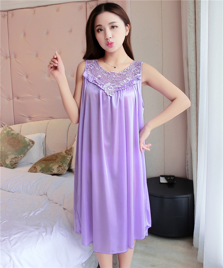 Nightdress nữ mùa hè không tay voan cộng với chất béo kích thước lớn chất béo MM200 kg lỏng ladies sexy ice silk đồ ngủ phần dài