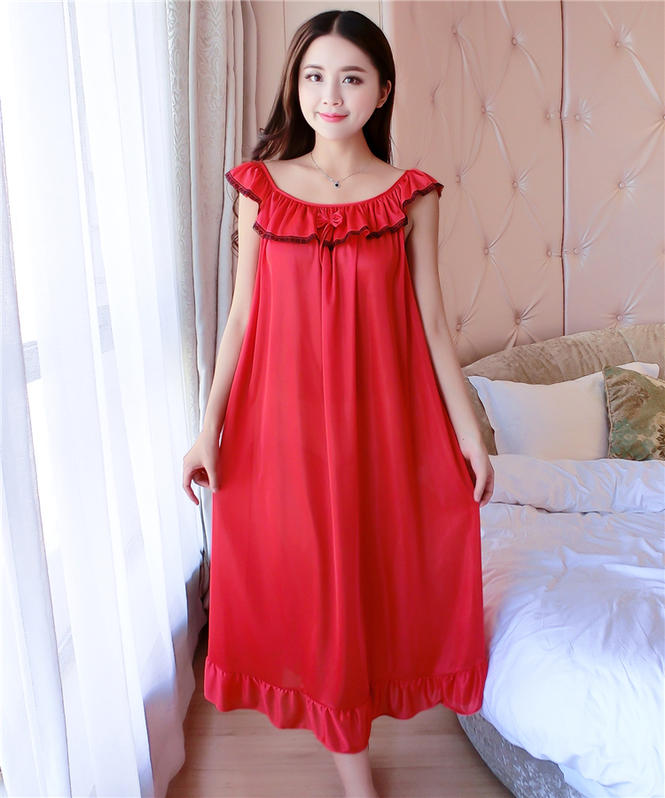 Mùa hè nightdress nữ phần mỏng băng lụa sling váy dài kích thước lớn £ 200 sexy cám dỗ Hàn Quốc đồ ngủ của phụ nữ dịch vụ nhà