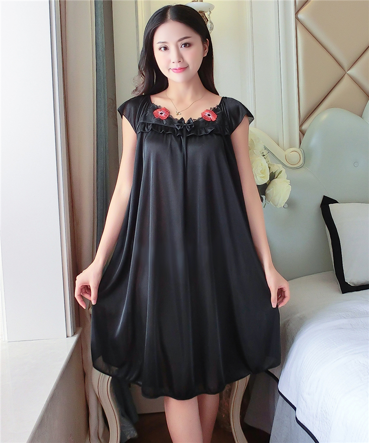 Nightdress nữ mùa hè sexy Hàn Quốc phiên bản của băng lụa ren đồ ngủ ngắn tay lụa lụa phần mỏng lỏng kích thước lớn ăn mặc đỏ