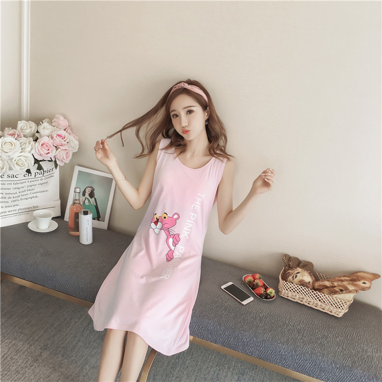 Nightdress nữ mùa hè vest với ngực pad bar áo ngực Hàn Quốc phiên bản sinh viên tươi đồ ngủ cotton không tay có thể được đeo