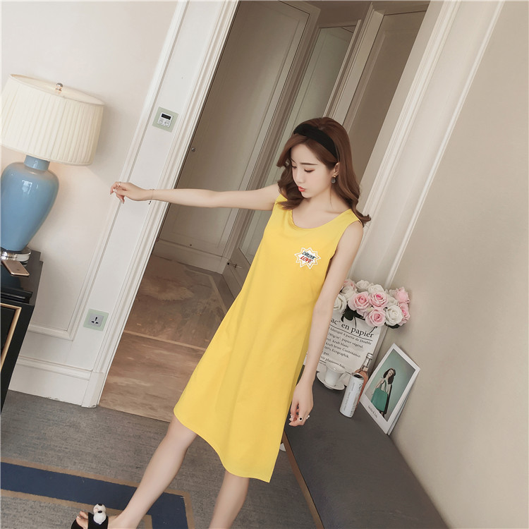 Nightdress nữ mùa hè vest với ngực pad bar áo ngực Hàn Quốc phiên bản sinh viên tươi đồ ngủ cotton không tay có thể được đeo