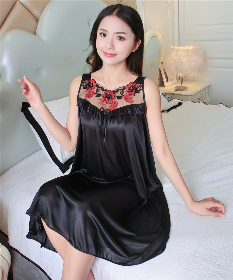 Sexy đồ ngủ của phụ nữ mùa hè băng lụa sling không tay nightdress cộng với chất béo kích thước lớn chất béo MM200 kg lụa lỏng váy