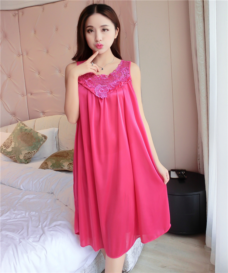 Sexy đồ ngủ của phụ nữ mùa hè băng lụa sling không tay nightdress cộng với chất béo kích thước lớn chất béo MM200 kg lụa lỏng váy