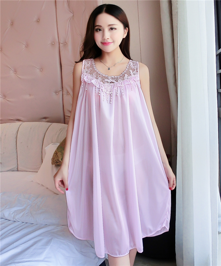 Ladies sling nightdress mùa hè lụa kích thước lớn chất béo MM200 £ sexy phụ nữ mang thai kích thước lớn ice silk đồ ngủ của phụ nữ váy