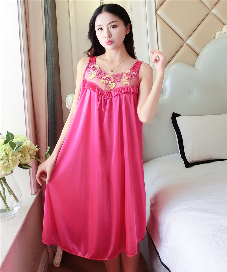 Nightdress nữ mùa hè sexy Hàn Quốc phiên bản của băng lụa ren đồ ngủ ngắn tay lụa lụa phần mỏng lỏng kích thước lớn ăn mặc đỏ