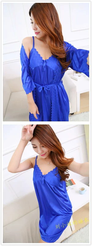 Đồ ngủ phụ nữ mùa hè nightdress sling bộ ngắn tay cảm xúc cám dỗ băng lụa chiffon áo choàng hai mảnh