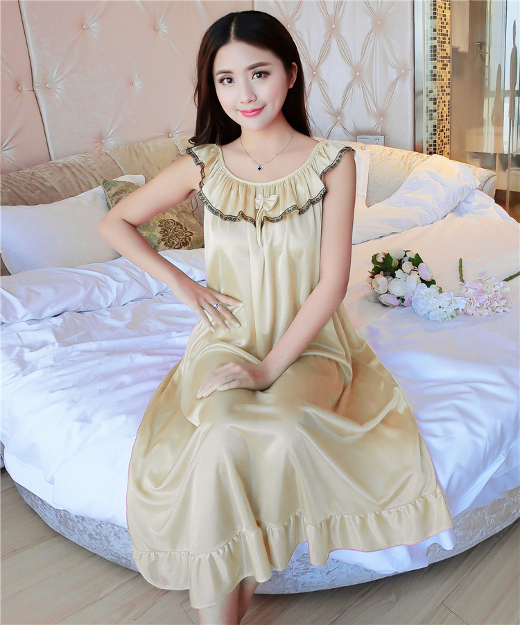 Ladies sling nightdress mùa hè lụa kích thước lớn chất béo MM200 £ sexy phụ nữ mang thai kích thước lớn ice silk đồ ngủ của phụ nữ váy