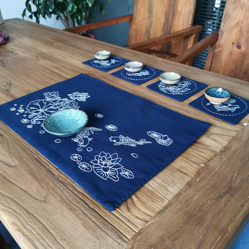 Cup cup tea cushion cotton tea towel absorbing thick embroidery diy manufacturing tea table tableflag tea accessories