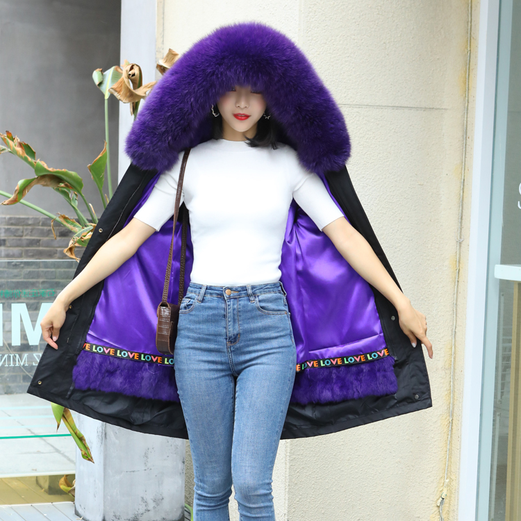 2019 Winter Pie vượt qua Nữ Rabbit Collar tóc Removable Nội Bilid fox tóc Trung bình Dài Coat Fur Coat Coat