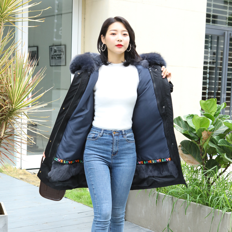 2019 Winter Pie vượt qua Nữ Rabbit Collar tóc Removable Nội Bilid fox tóc Trung bình Dài Coat Fur Coat Coat