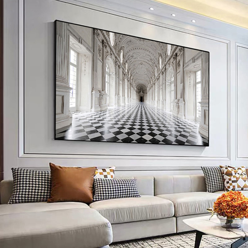 Modern Minimalist Living Room Sofa Background Wall Hanging Painting Classical Architecture Bedroom Bedside Decorative Painting High-End Crystal Porcelain Painting