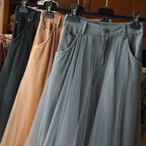 Sensational warm cold winter French style design sensation small crowdnet yarn collared denim high waist length half body dress 2020 new