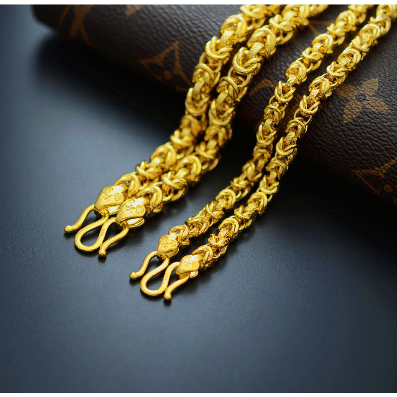 Imitation Gold Vietnamese Sand Gold Plated Fake Gold Chain Necklace for Men, Long-Lasting Color, Dragon Bone Chain with the Character for Good Fortune, Thick Style for Women